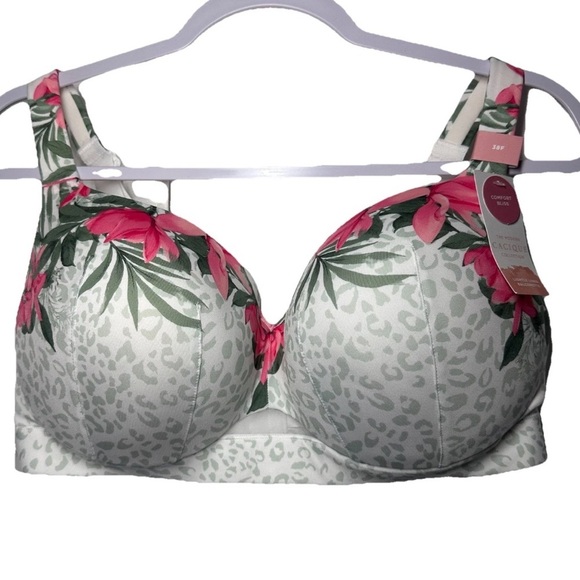New Cacique Bra Leopard Floral Lightly Lined Smooth Balconette 38F Coquette NWT - Picture 1 of 8